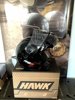 CASCO HAWK RS5 REBATIBLE FLIP UP NEGRO BRILLANTE + GUANTES DE REGALO