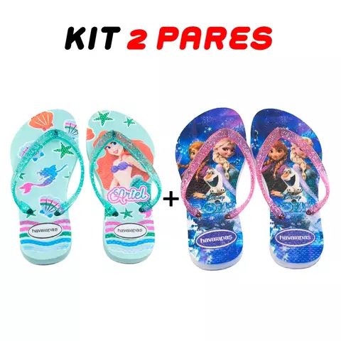 Kit 2 Chinelos Infantil Menina Havaianas Desenhos