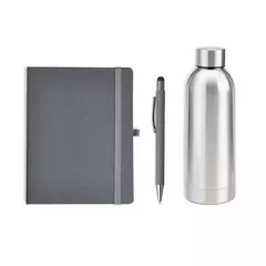 Kit Garrafa, Caderno E Caneta - Cinza/Prata - 3 Pçs - comprar online
