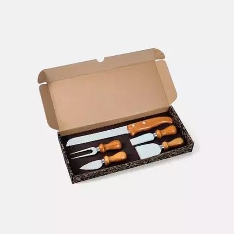 Conj. Para Queijo E Faca Para Pão Em Inox / Bambu / Madeira - 5 Pçs