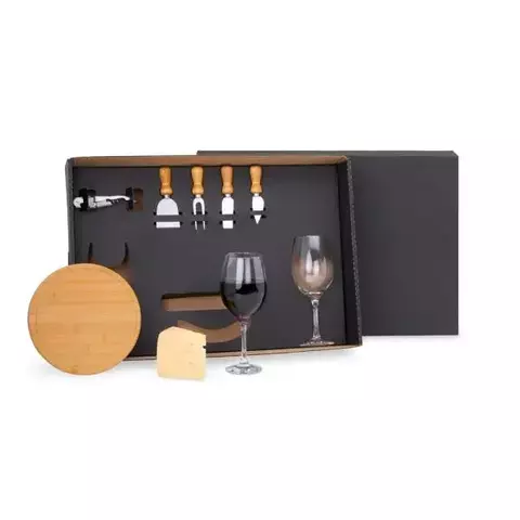 Kit Queijo E Vinho Com Abridor Saca Rolhas- 8 Pçs.