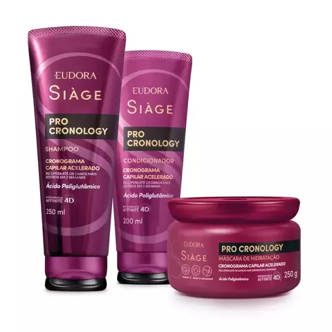 Siàge Eudora Pro Cronology: Shampoo 250ml + Condicionador 200ml + Máscara de Hidratação 250g