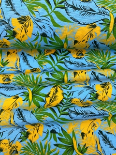 Lona Algodon estampado Hojas Amarillas de Verano - comprar online