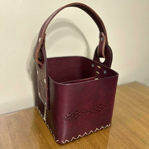 Canasta de Cuero Premium - Bordó