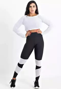 Calça Legging + Cropped de Telinha Manga Longa com Detalhes Conjunto Fitness