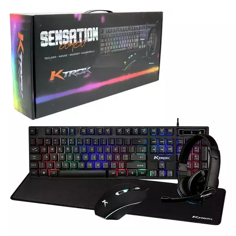 Kit Gamer 4 Em 1 Ktrok Sensation, Teclado, Headset, Mouse 3200 Dpi, Mousepad Preto