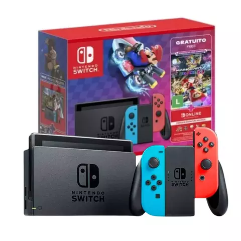 Nintendo Switch v2+ 3 Meses de Assinatura Online + mário kart 8 digital + lacrado NF+ garantia 1 ano