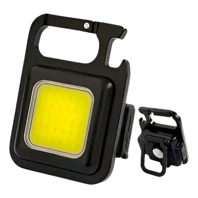 alt="Mini linterna LED recargable COB portátil con clip e imán – vista frontal"