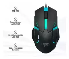 alt="Mouse gamer Dinax con retroiluminación RGB, USB y 800 DPI"