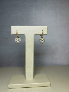 Brinco Argola Coração Cravejado a Cristal e Banhado a Ouro 18k - JG Joias e acessórios