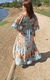 Vestido Indiano Longo com Manga 3/4 - Flor de Cactus - Moda Alternativa