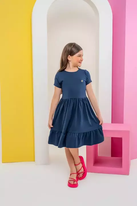 Vestido de Manga Três Marias Azul Marinho - comprar online