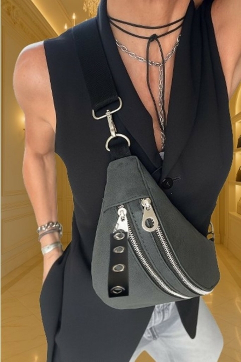 Riñonera Urbana Negra Gastado – Símil Cuero con Doble Bolsillo