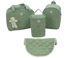 Kit Bolsa Maternidade 4 Peças Luxo Verde Sálvia com Ursinho – Completo para a Chegada do Bebê - comprar online