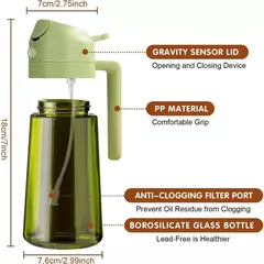 Pulverizador de óleo de vidro escuro 470ml, dispensador de azeite