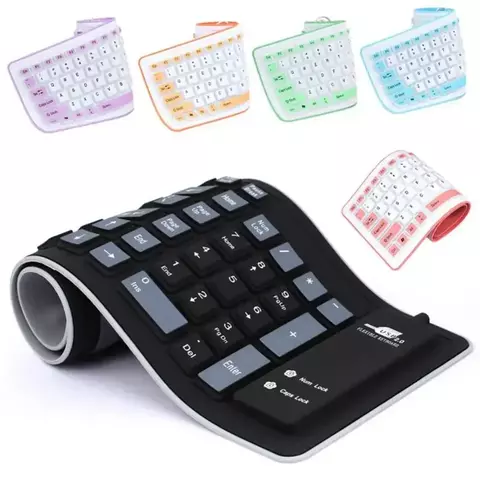 Teclado Flexível Portátil – Silicone Macio, Resistente à Água e Dobrável