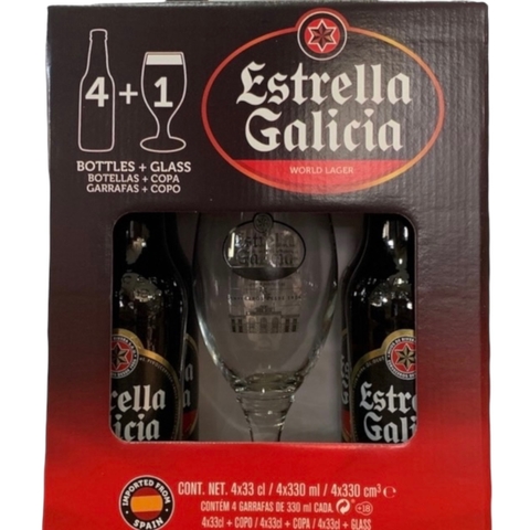 Estrella Galicia estuche 4x355 ml +Vaso - comprar online