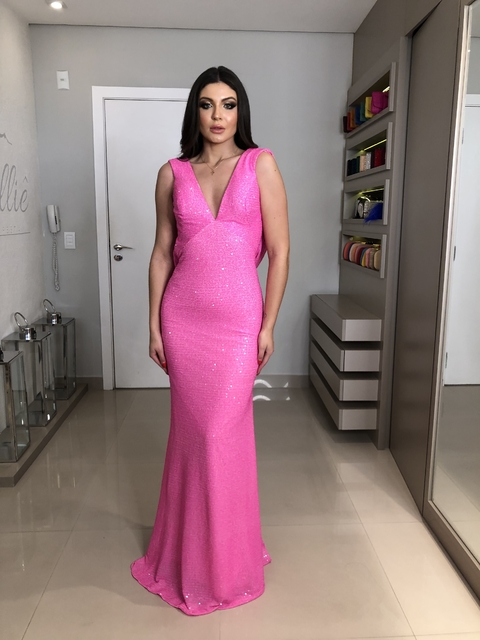 VESTIDO PINK PAETÊ NEON DECOTE COSTAS