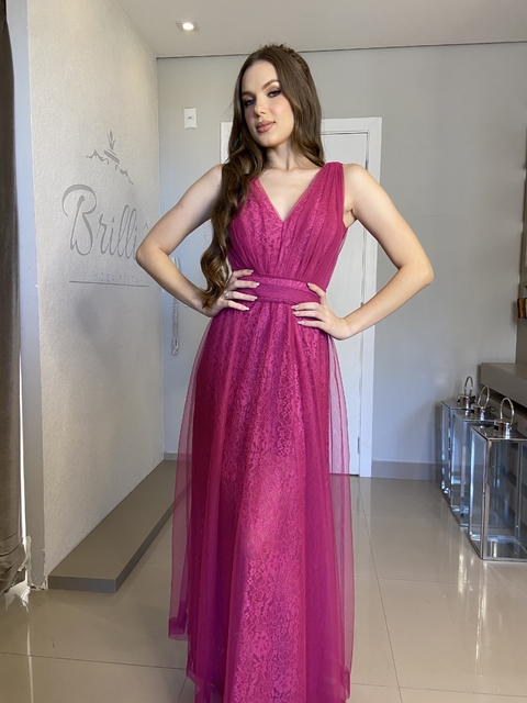 VESTIDO FUCISA TULE COM FORRO DE RENDA