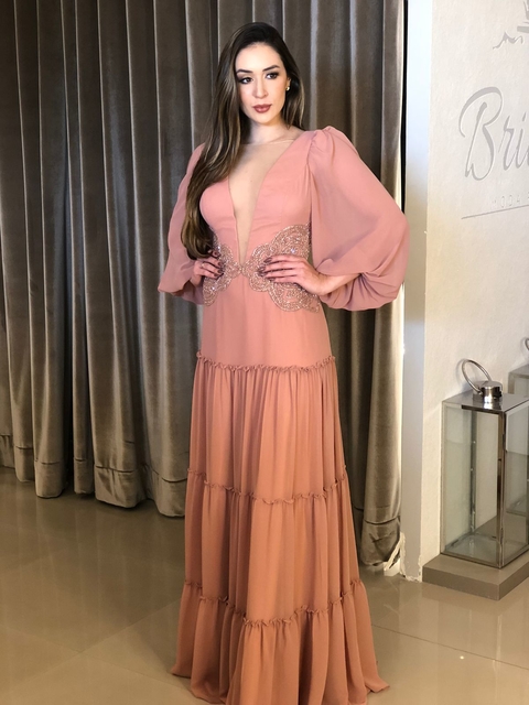 VESTIDO ROSA CHÁ MANGA LONGA