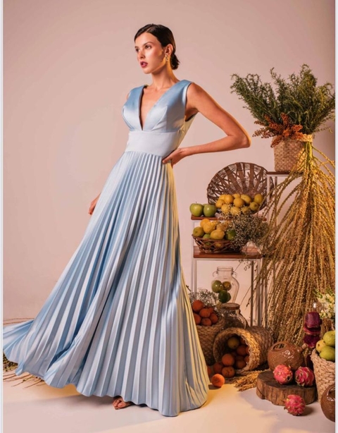 VESTIDO AZUL CLARO/ SERENITY PLISSADO