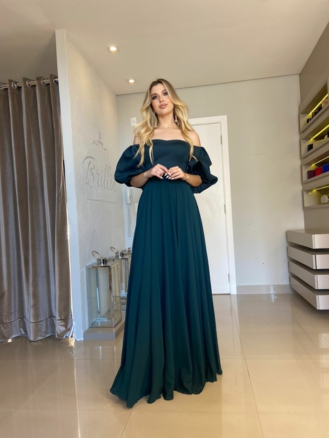 VESTIDO VERDE MUSGO OMBRO A OMBRO na internet