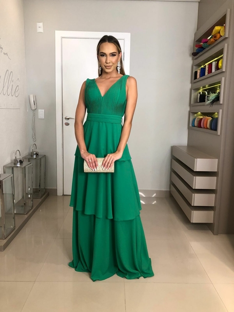 VESTIDO VERDE BANDEIRA CAMADAS FLUIDO