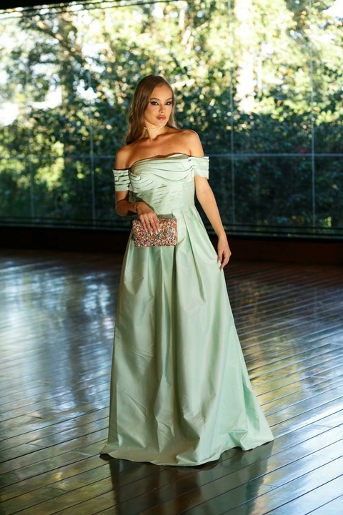 VESTIDO VERDE MENTA OMBRO A OMBRO