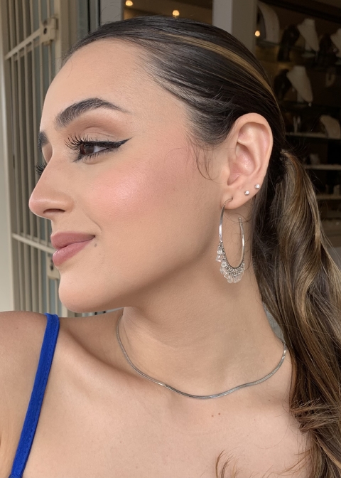 Brinco argola prata 925 com pingentes de zircônias