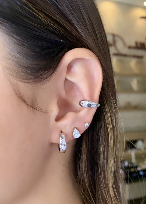 Argola prata 925 com gota de zircônia