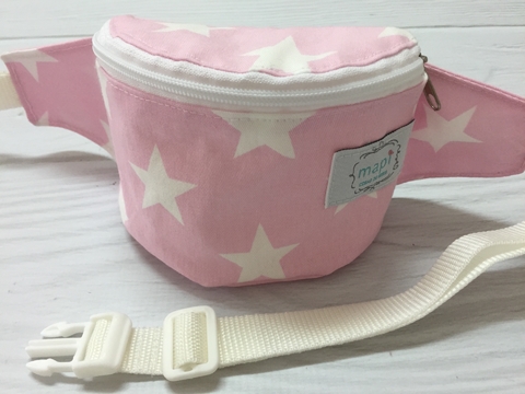 RIÑONERA ROSA CON ESTRELLAS BLANCAS