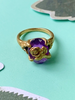 Anillo dorado de flores con piedra de cristal ROSE - tienda online