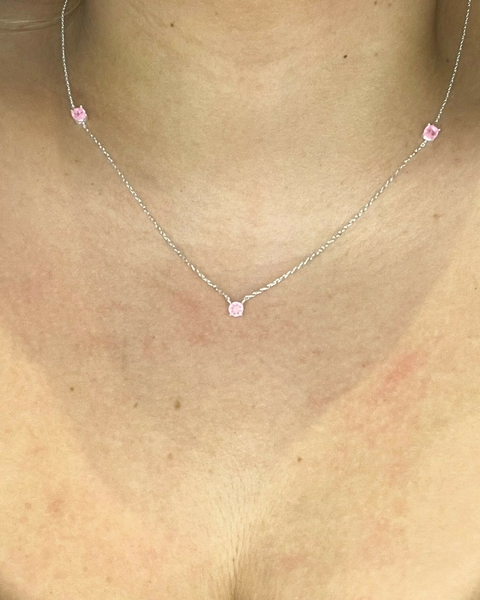 Gargantilha de Prata 925 com pedras Rosas