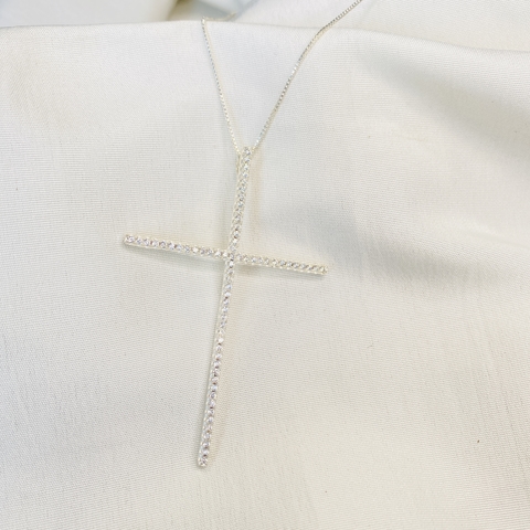 Colar Cruz Grande Prata 925