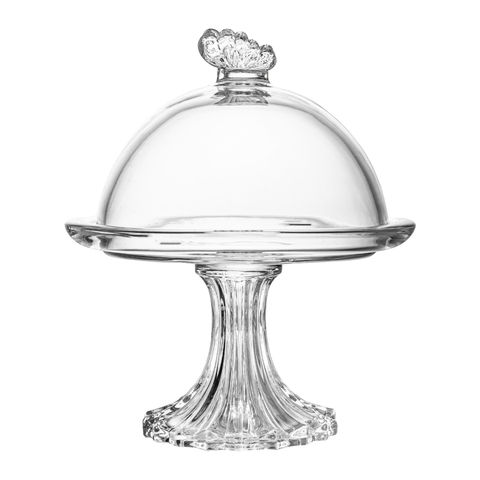 PRATO PARA DOCE COM PE E TAMPA BUTTERFLY 15x15x18CM