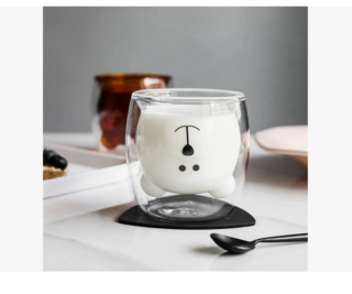 Pack X2 Vaso Taza Doble Pared Vidrio Oso Panda Cafe Caliente