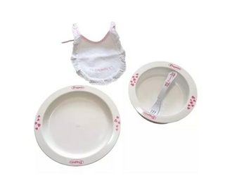 Set Plato Playo + Plato Hondo Con Sopapa Y Cubiertos Dispita