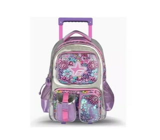 Footy Mochila Con Carro 18 Pulgadas Flowers Lila F2181