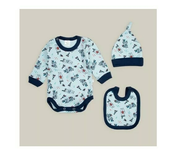 Ajuar Set De 3 Piezas En Algodon Body, Gorrito Y Babero Nrnj Ajuar Set De 3 Piezas En Algodon Body, Gorrito Y Babero Nrnj