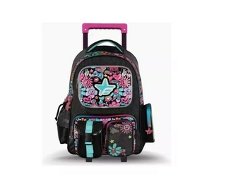Footy Mochila Con Carro 18 Pulgadas Flowers Negra F2181