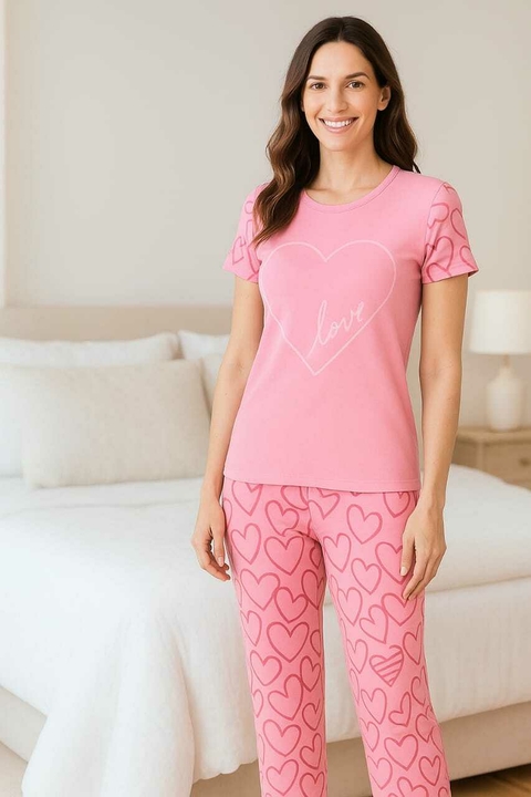 Pijama Feminino Longo Manga Curta Love. - comprar online