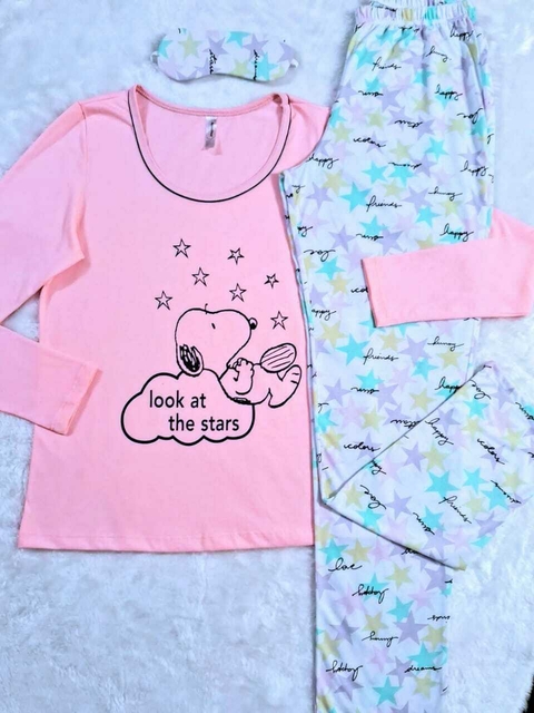Pijama Feminino Longo estampa Snoopy nas estrelas