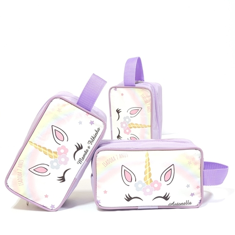 Nécessaire estojo no tema Unicórnio para lembrancinha