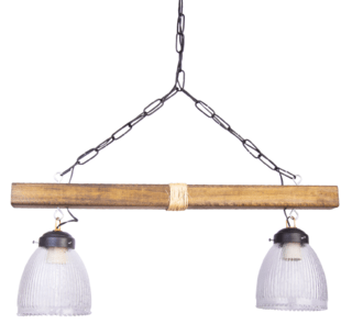 COLGANTE MADERA BARRAL 2 LUCES con tulipas de 13cm - comprar online