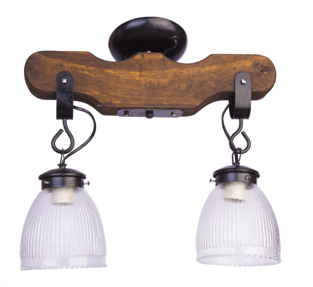 PLAFON MADERA 2 LUCES con tulipas de 13 transparente - comprar online PLAFON MADERA 2 LUCES con tulipas de 13 transparente - comprar online