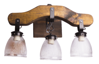 APLIQUE DE MADERA ESTILO CAMPO 3 LUCES con tulipas de 13cm