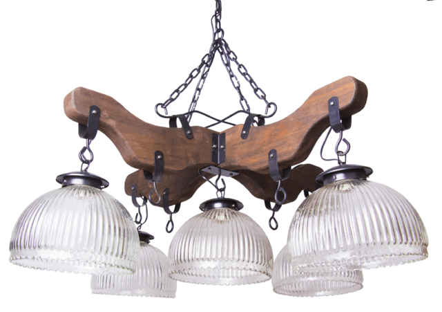 ARAÑA DE MADERA ESTILO CAMPO DE 5 LUCES con tulipas de 25cm ARAÑA DE MADERA ESTILO CAMPO DE 5 LUCES con tulipas de 25cm