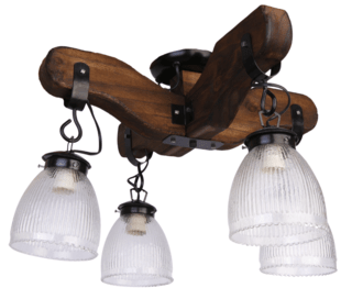 PLAFON DE MADERA 4 LUCES con tulipas de13cm