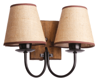 APLIQUE DE 2 LUCES DE MADERA con pantallas de tela.