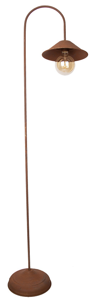 LAMPARA DE PIE JOROBA OXIDADA CON PANTALLA